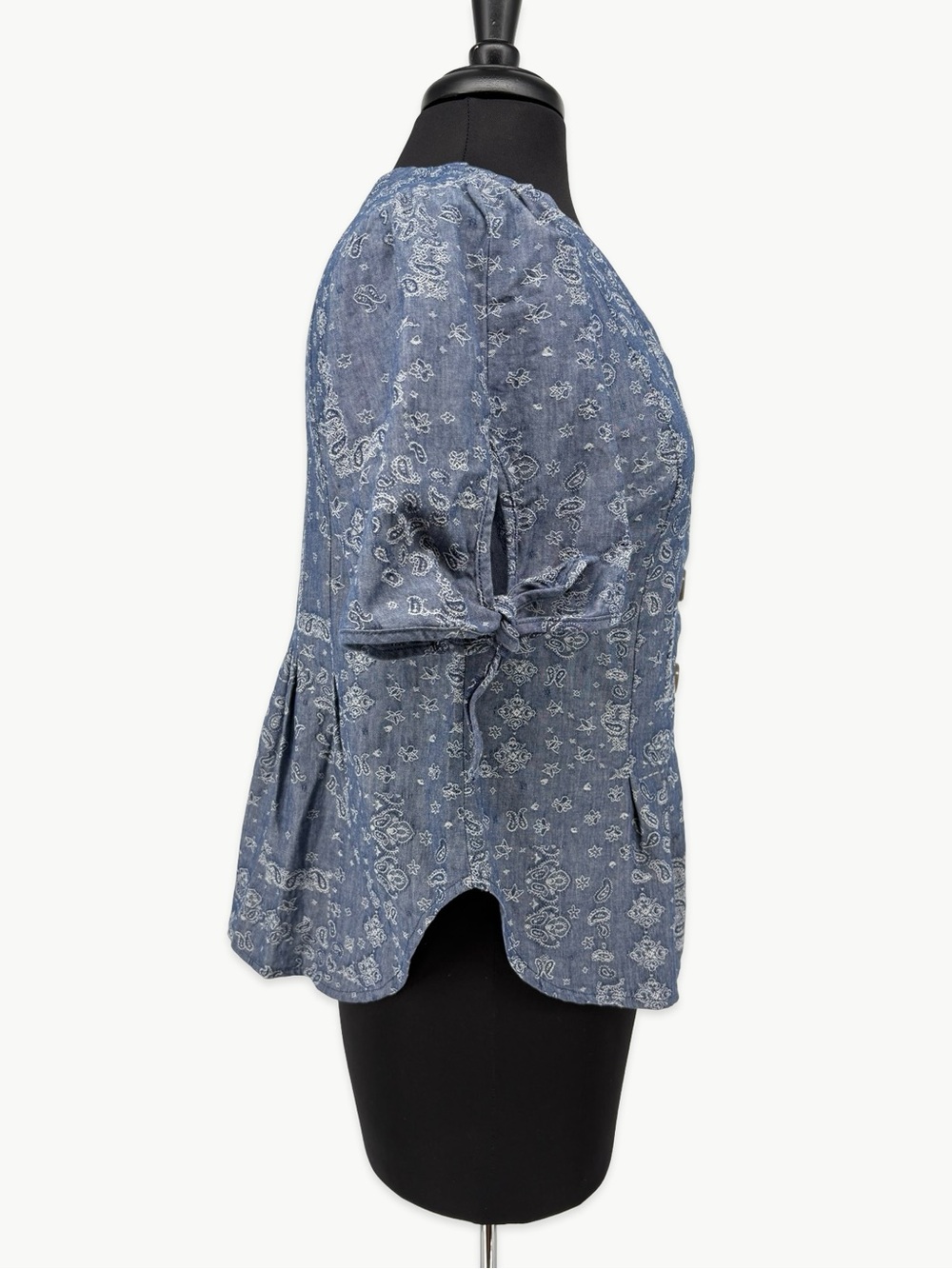 Pilcro Anthropologie Paisley Chambray Button Front Blouse Size 4 Tie Sleeve NWT - Picture 8 of 13